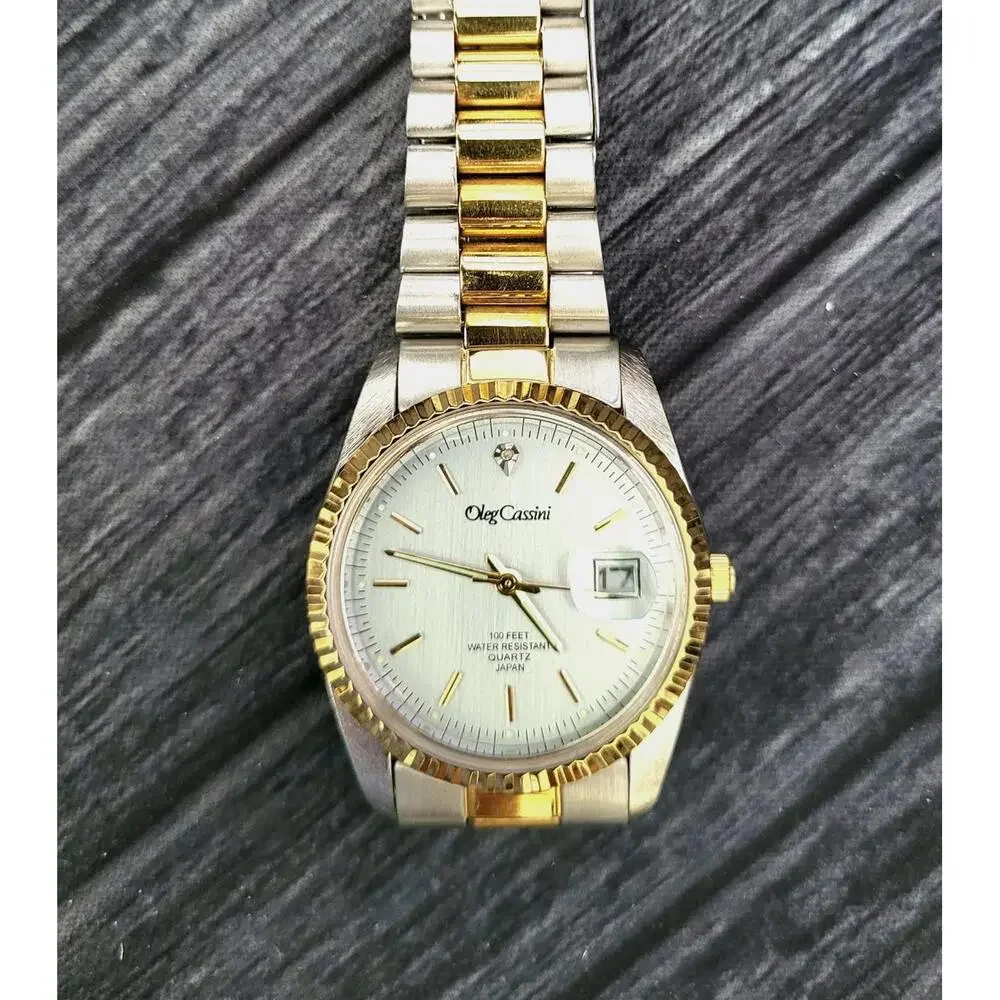 Rare Vintage Oleg‎ Cassini Mens Diamond Watch W Box Papers